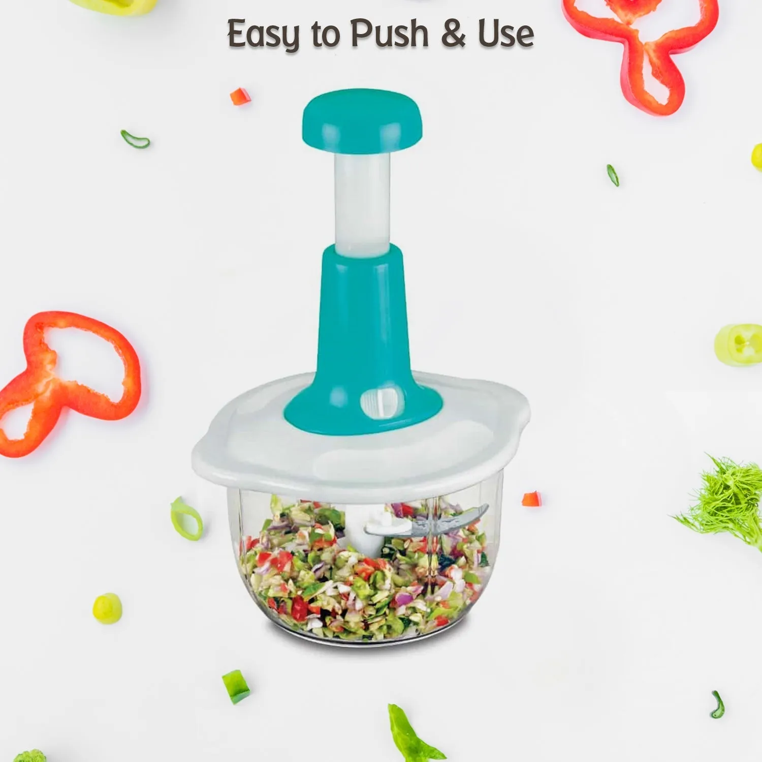 2464 Hand Press Fruits and Vegetable 2 in 1 Push Chopper for Kitchen, 3 Sharp Stainless Steel Blades (1600Ml)