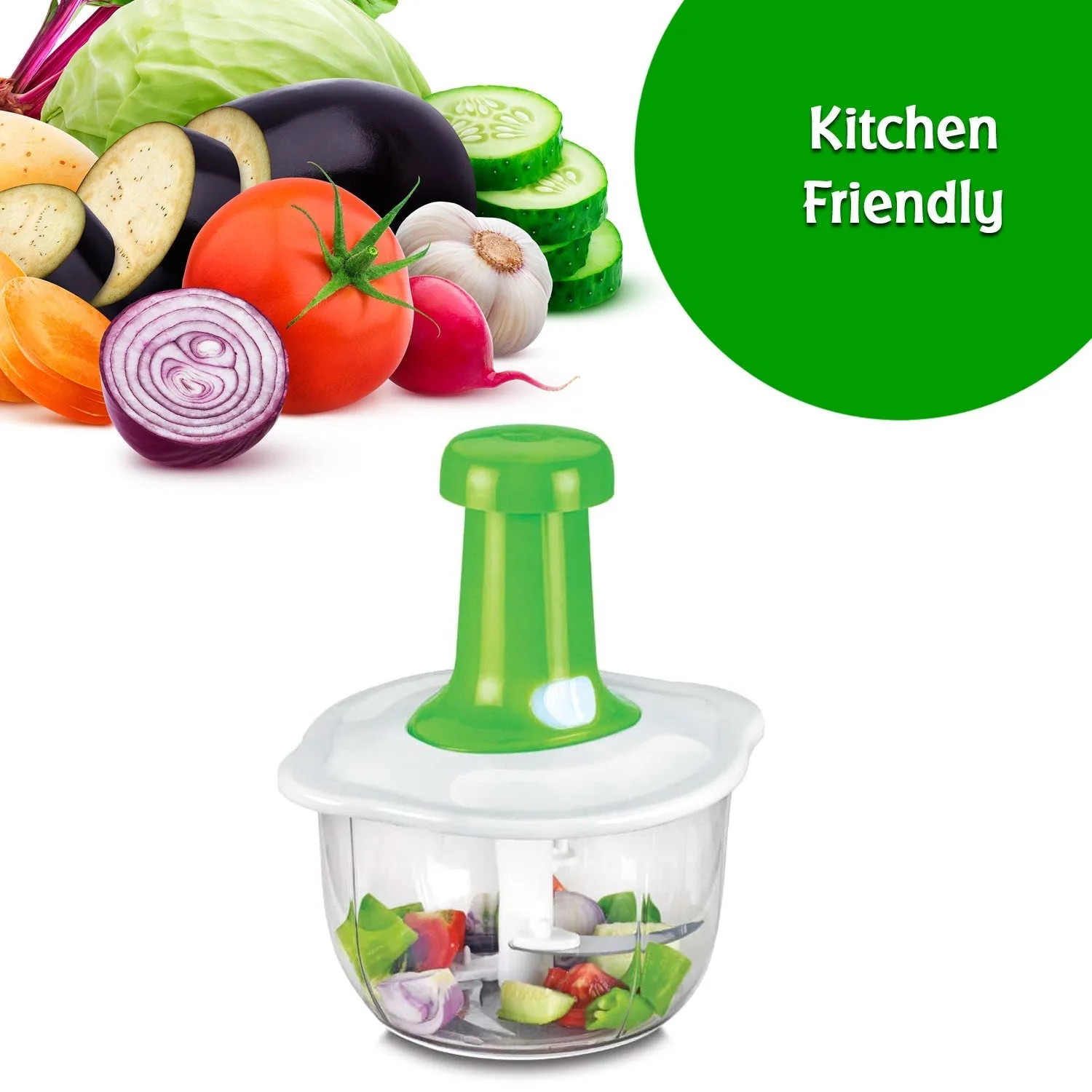 2464 Hand Press Fruits and Vegetable 2 in 1 Push Chopper for Kitchen, 3 Sharp Stainless Steel Blades (1600Ml)