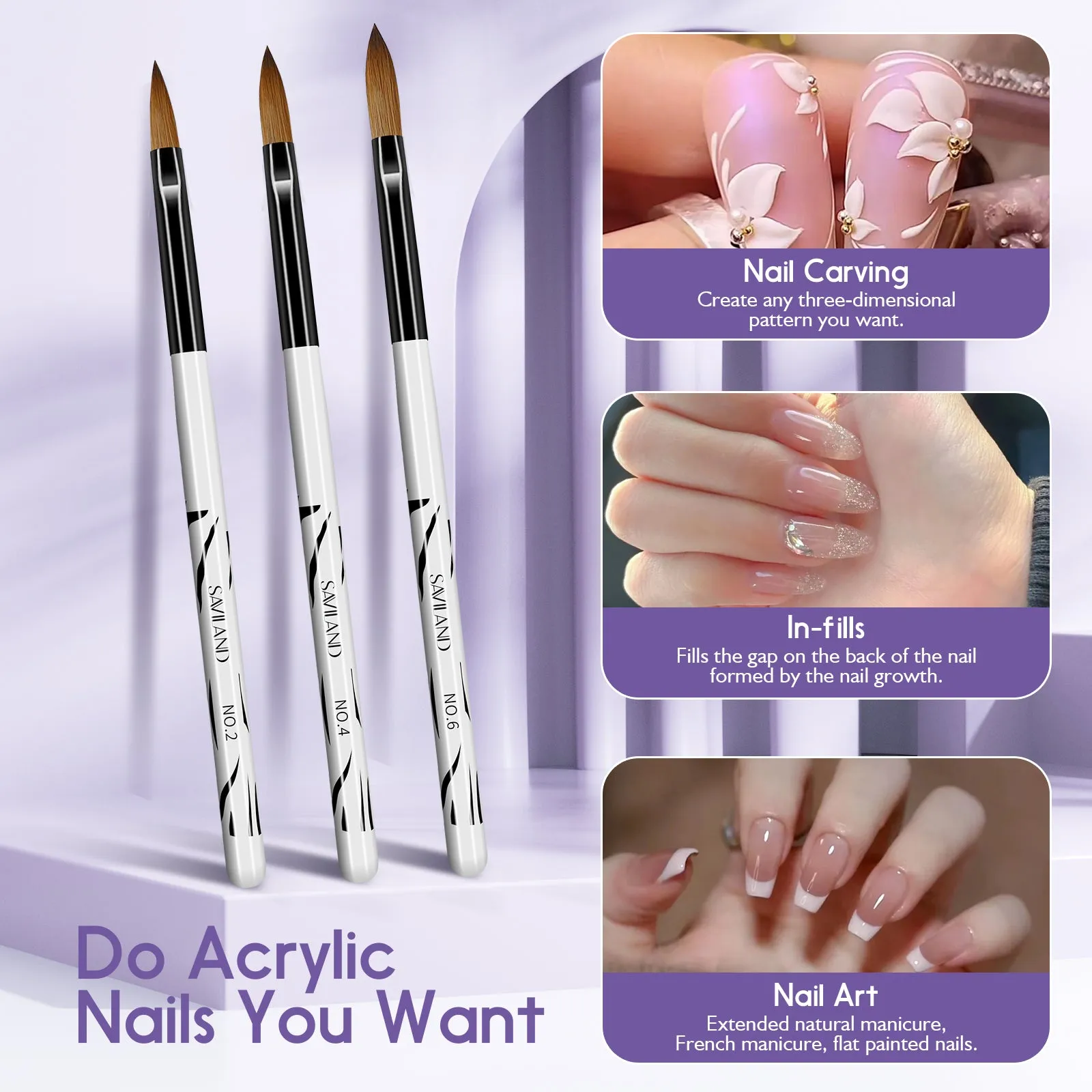 3pcs Acrylic Nail Brush Set - 3D Nail Art Brushes