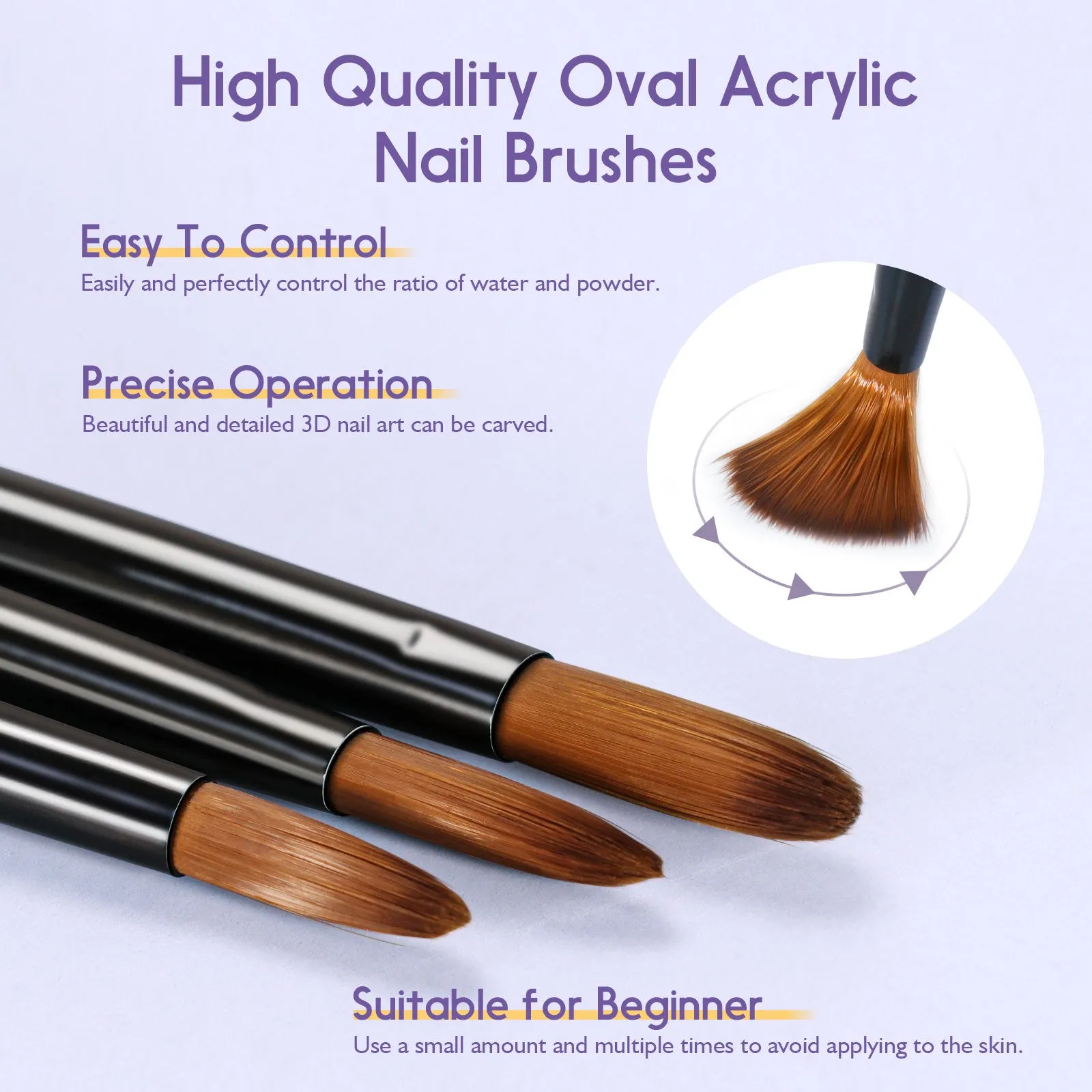 3pcs Acrylic Nail Brush Set - 3D Nail Art Brushes