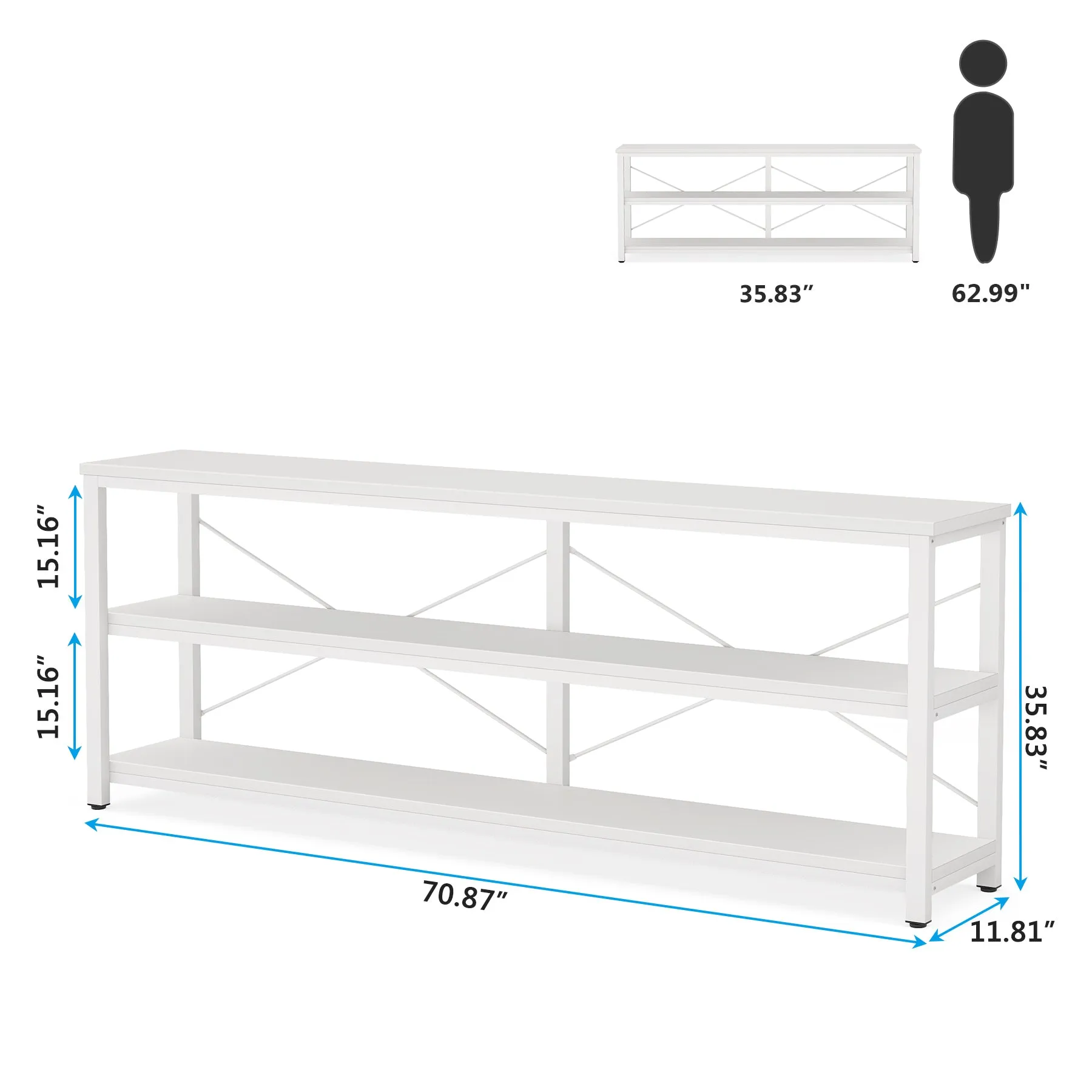 70.9" Console Table, 3-Tier Sofa Table with Metal Frame