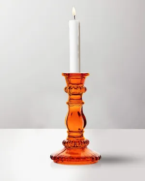 Antique Orange Glass Candle Stand | Set of 2 | 3 x 2 x 6 inches