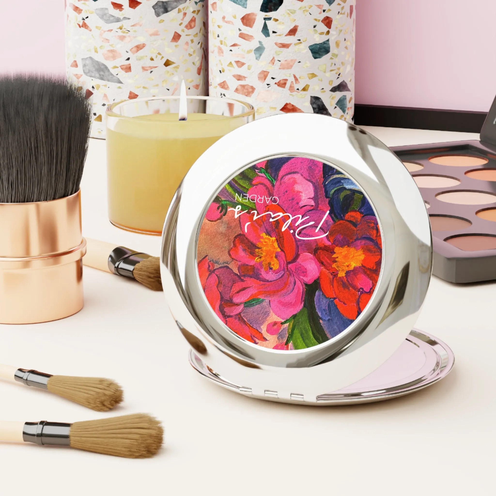 Compact Travel Mirror - Pink Magnolias