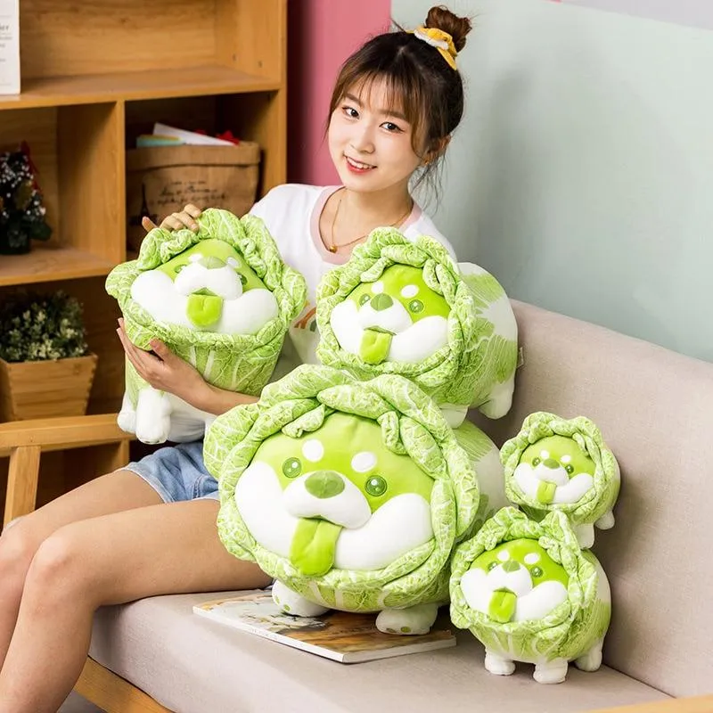 Cute Vegetable Fairy Plush Toys Japanese Cabbage Dog Fluffy Soft Shiba Inu Pillow Stuffed Animals Doll for Kids Baby Girls Gifts