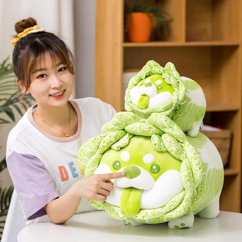 Cute Vegetable Fairy Plush Toys Japanese Cabbage Dog Fluffy Soft Shiba Inu Pillow Stuffed Animals Doll for Kids Baby Girls Gifts