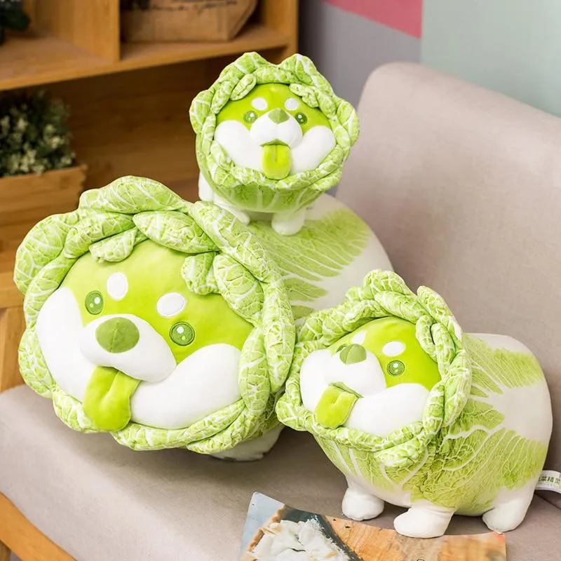 Cute Vegetable Fairy Plush Toys Japanese Cabbage Dog Fluffy Soft Shiba Inu Pillow Stuffed Animals Doll for Kids Baby Girls Gifts