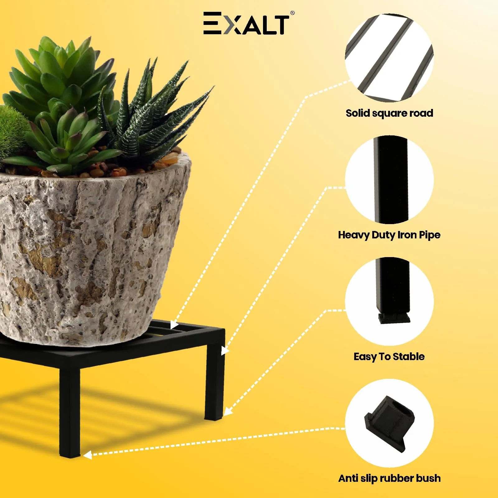 EXALT® Metal Plant Stand For Pots Square Plant Stand For Balcony Pot Stand For Indoor/Outdoor Plants of Heavy Pots Gamla Stand (2 Pcs)