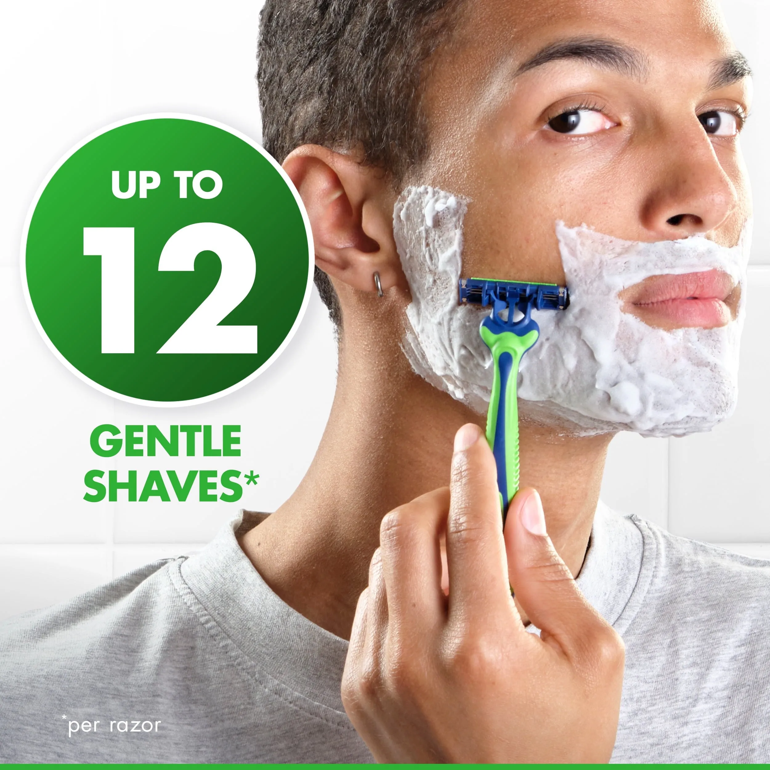 Gillette Sensor3 Sensitive Men's Disposable Razor, 12 Razors, Green