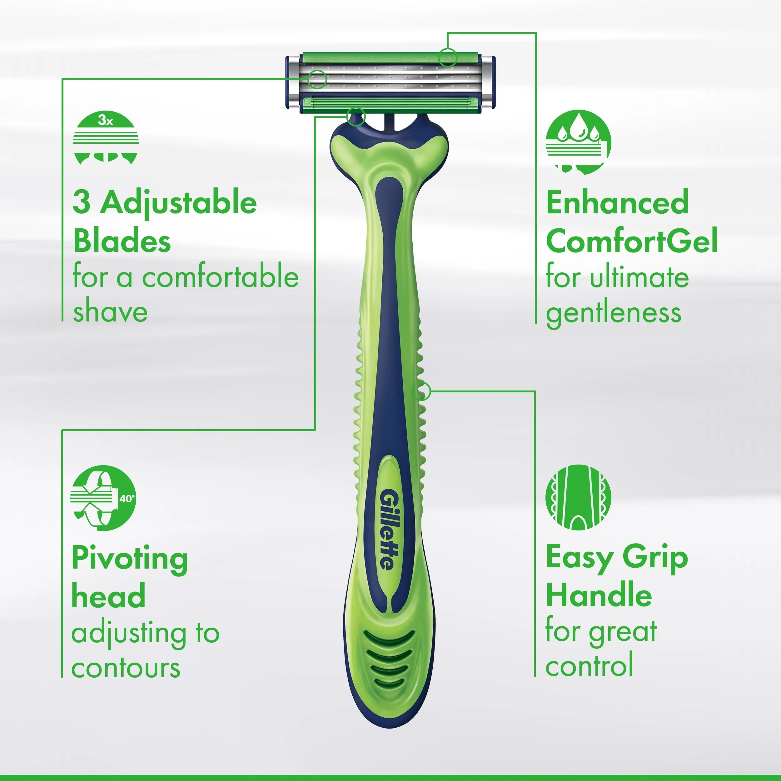 Gillette Sensor3 Sensitive Men's Disposable Razor, 12 Razors, Green