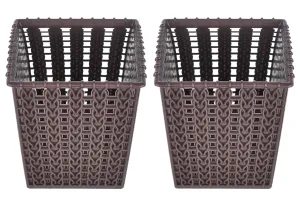 Heart Home Square Shape M 5 Multipurpose Plastic Holder/Organizer for Kitchen, Bathroom, Office, Living Room - Pack of 2 (Brown)-46HH0438