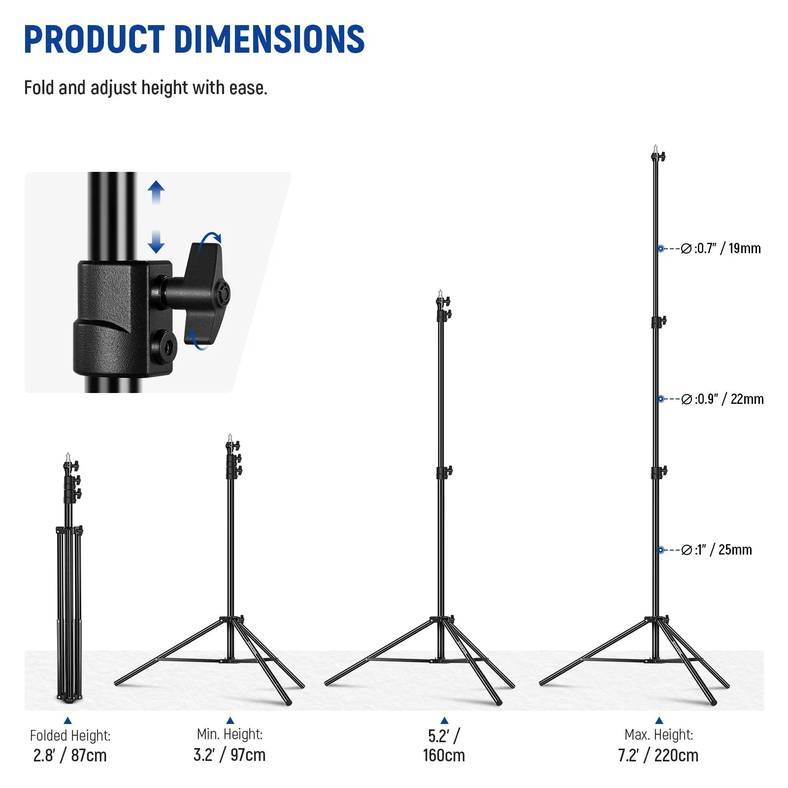 NEEWER 7.2ft/220cm Air Cushioned Light Stand