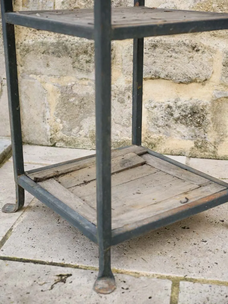 Pair of modern French iron garden étagères w/ wooden shelves 90½"