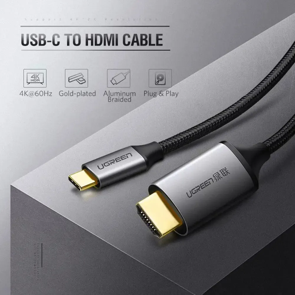 Ugreen 1.5m USB Type C Male to HDMI Male Cable, Aluminum Shell/Double Nylon Braided/Thunderbolt 3/4K@60Hz Support (50570)