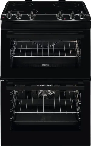 Zanussi ZCV66050BA Ceramic Electric Cooker with Double Oven, Black, A Rated