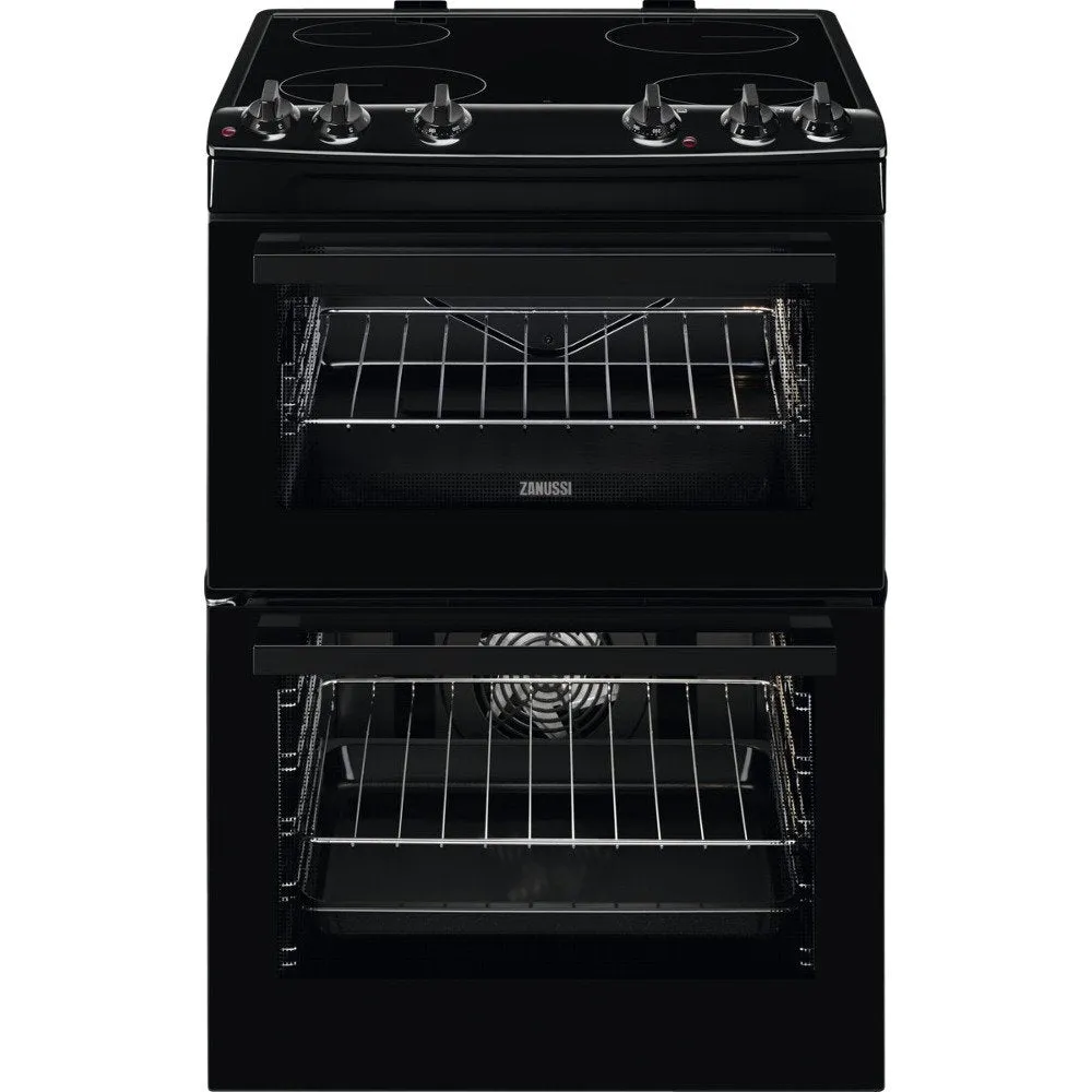 Zanussi ZCV66050BA Ceramic Electric Cooker with Double Oven, Black, A Rated